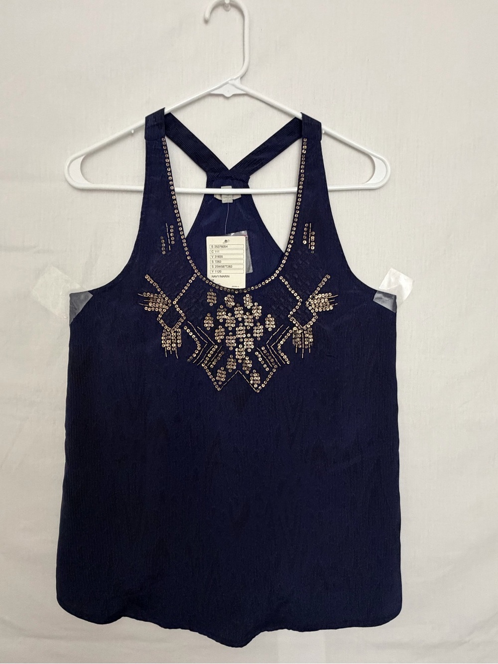 NWT Ecote Urban Outfitters Navy Blue Sequin Beaded Racerback Tank Top Sz M(A859)